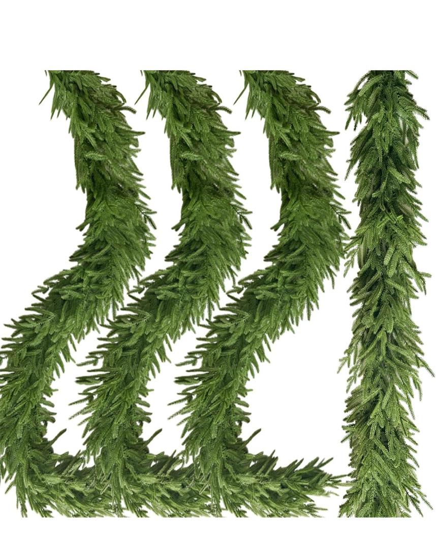 4 Pcs Christmas Garland with Lights 6 Ft, Real Touch Norfolk Pine Garland for Mantle, Christmas Decorations Indoor Outdoor for Wall Fireplace, Faux Greenery Cedar Garland Realistic for Table Decor