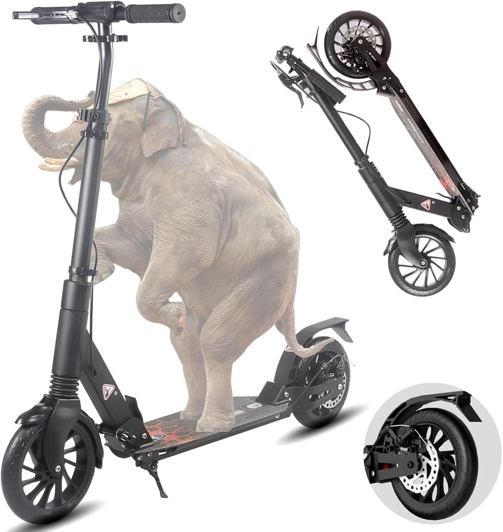 Kick Scooter for Ages 6+ Kid, Teens & Adults. Foldable, Lightweight, XXL Big Wheels for Kids, Teen and Adults, 4 Adjustable Levels. Bearing ABEC9, Max Load 240 LBS. (Black)