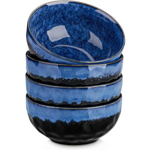 4 x vancasso Starry 24oz Bowls for Soup, Ceramic Soup Bowls Set of 4, Blue Cereal Bowls Set for Kitchen, Salad Bowls Set, Pasta Oatmeal Bowls, Lead-free, Dishwasher & Microwave Oven Safe, Blue