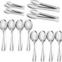 12PCS Stainless Steel Serving Utensils Sets - Large Serving Spoons,Slotted Spoons,Serving Tongs,Appetizer Tongs,Utensills Sets for Buffet Catering Banquet Party (Silver)