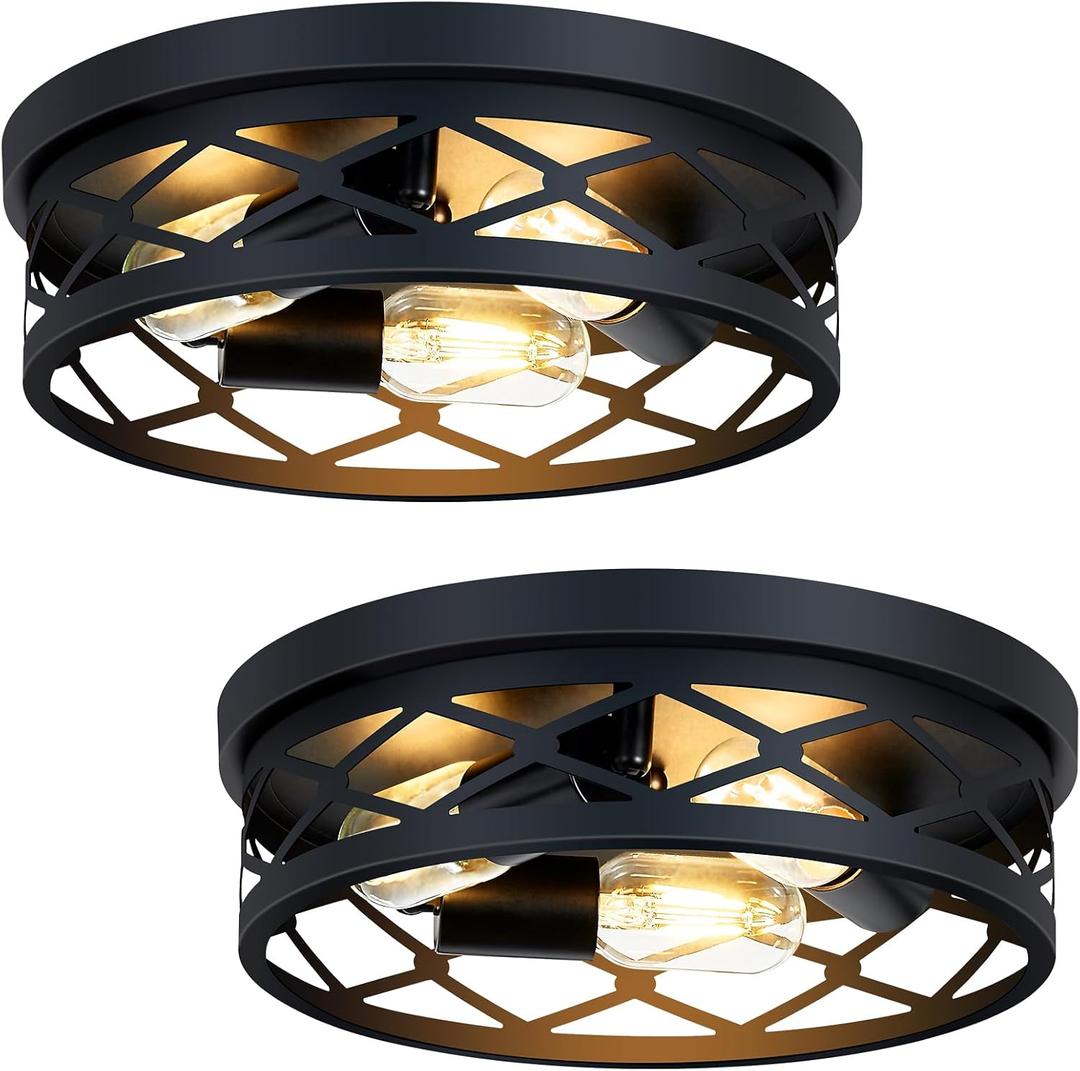 SKEJAO, 2 Pack Flush Mount Ceiling Light Fixture, Black, for Hallway, Kitchen, Farmhouse, Bedroom (13 x 13 x 3.93 inches, 2400 lumens, Dimmable, 2 Count), 12.99inch