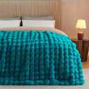 Lotus Karen Faux Fur Throw Blanket Teal - Big Bubble Rabbit Fluff Blanket for Couch Bed Sofa,Softest Fluffy Fuzzy Cozy Blanket,Thick Furry Plush Shaggy Warm Blankets for Women,108x90 Inches