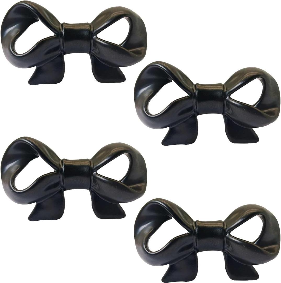 Zinc Alloy Bow Knobs Black Cabinet Handle Drawer Pulls Home Kitchen Decorative Cupboard Dresser Wardrobe Cabinet Knobs 4 Pieces