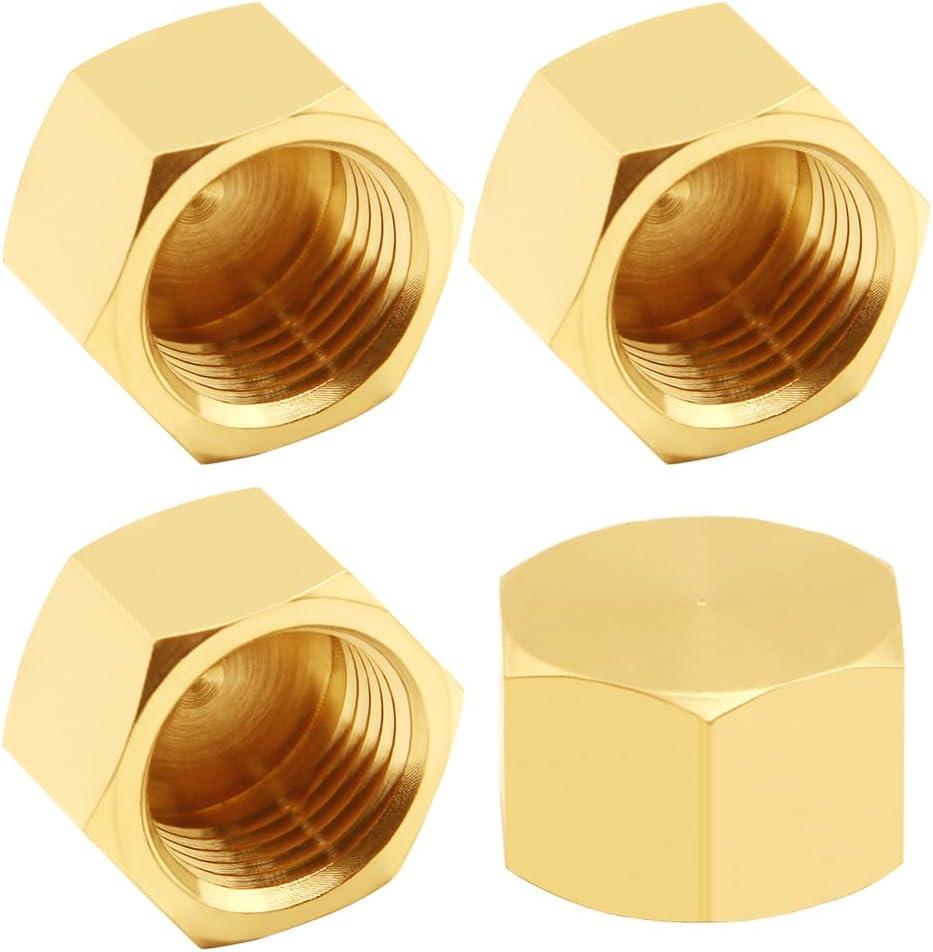 Uenede 4PCS Brass 1/2 Inch NPT Caps Outer Hex 1/2" NPT Female Thread Socket Pipe End Cap Plugs Fitting for Water/Oil/Gas