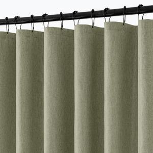 ANRODUO Extra Long Fabric Shower Curtain Set - Olive Green 72"x84" with 12 Rust Resistant Durable Metal Hooks, Waterproof & Linen Textured, Button Hole Design, Machine Washable for Bathroom Decor