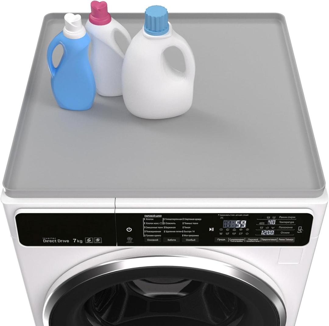 Washing Machine Cover for Top 27x 27" Pad for Top of Washer or Dryer Protector Rubber Mat for Washing Machine Accessories Non Slip Waterproof Washable (Light Gray)