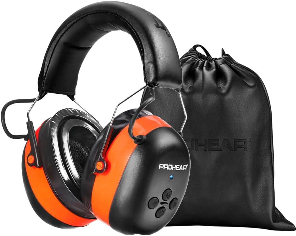 PROHEAR 037 Bluetooth 6.0 Hearing Protection Headphones with Rechargeable 1500mAh Battery, 30dB SNR Safety Noise Reduction Ear Muffs 120H Playtime for Mowing, Workshops, Snow blowing Black