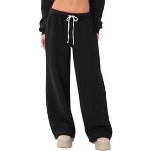 HeSaYep Women's Fleece Lined Sweatpants Wide Leg Thermal Winter Warm Baggy Sweat Pants with Pockets Black, Medium