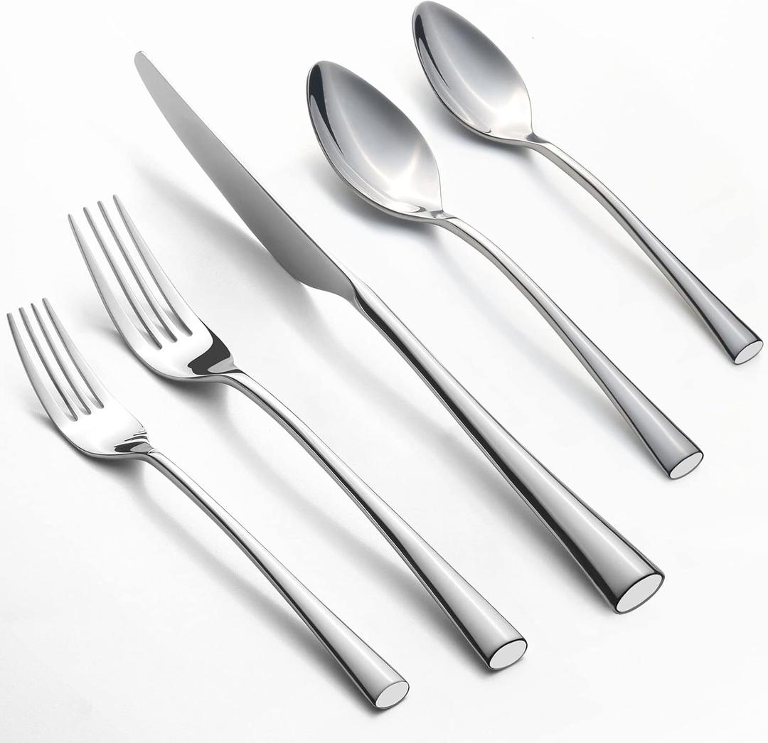 Alata Bailey 20-Piece Forged Silverware Set Stainless Steel Flatware Set,Service for 4,Mirror Polished Cutlery Set,Dishwasher Safe