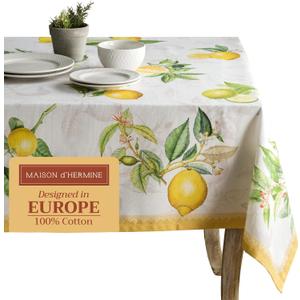 Maison d' Hermine Table Cloth Rectangle Table 100% Cotton 70 x 120 Inches Tablecloth Reusable Decorative for Dining Kitchen Room Farmhouse Home Spring Summer - Limoncello