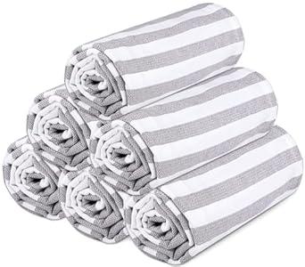 Urban Villa Set of 6 Turkish Beach Towel Oversized 36x72 Absorbent Extra Large | Sand Free Quick Dry Bath Towels | Swim Towel Lightweight Hammam Bath Sheet Camping Spa Towels | 
