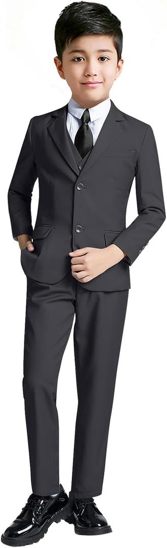 YuanLu Boys Suit for Kids Tuxedo Wedding Ring Bearer Outfit Boy Formal Suits 5 Piece Slim Fit Dresswear Suit Set (8 Years, Dark Gray)