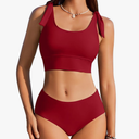 AI'MAGE Womens High Waisted Bikini Sets Scoop Neck Two Piece Swimsuits Sporty Modest Swim Bathing Suits ,Size Small , Burgundy