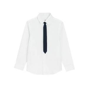 White Button Up Long Sleeve Shirt with Clip On Tie, 14Y