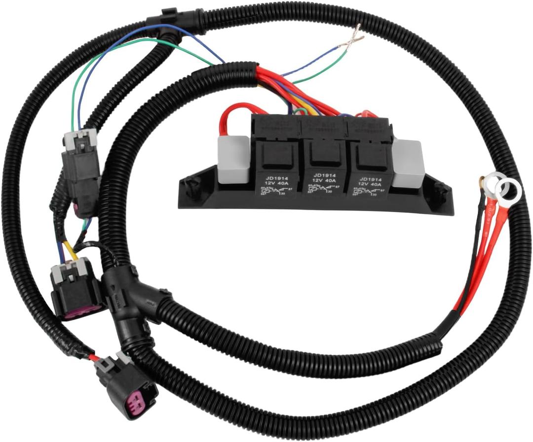674-00923 Dual Speed Electric Fan Control Wiring Harness Kit Compatible with Silverado Avalanche Suburban Tahoe Sierra Yukon Stand Alone Electric Fan Harness