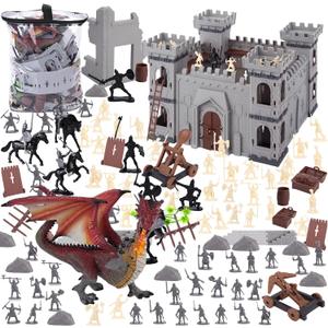 LovesTown 241PCS Medieval Dragon Toy Set, Assembled Castle Toys Knight Warrior Figures Medieval Knights for Kids Birthday