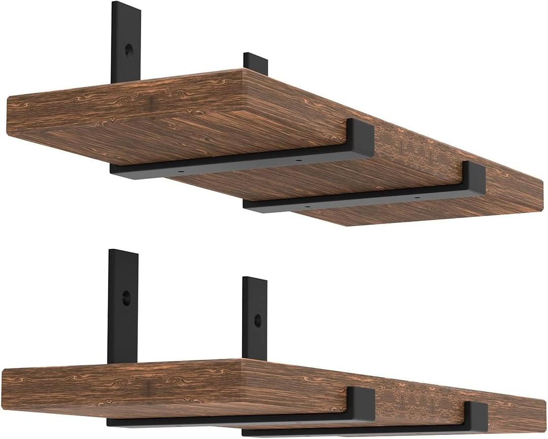 Shelf Bracket, Heavy Duty Floating Shelf Brackets 10-Inch Long, 4-Pack Brackets for Shelves, Black Coated J Shape Metal Wall Shelf Support Brackets with 1/5-Inch Thick and 160 lb. Load Capacity