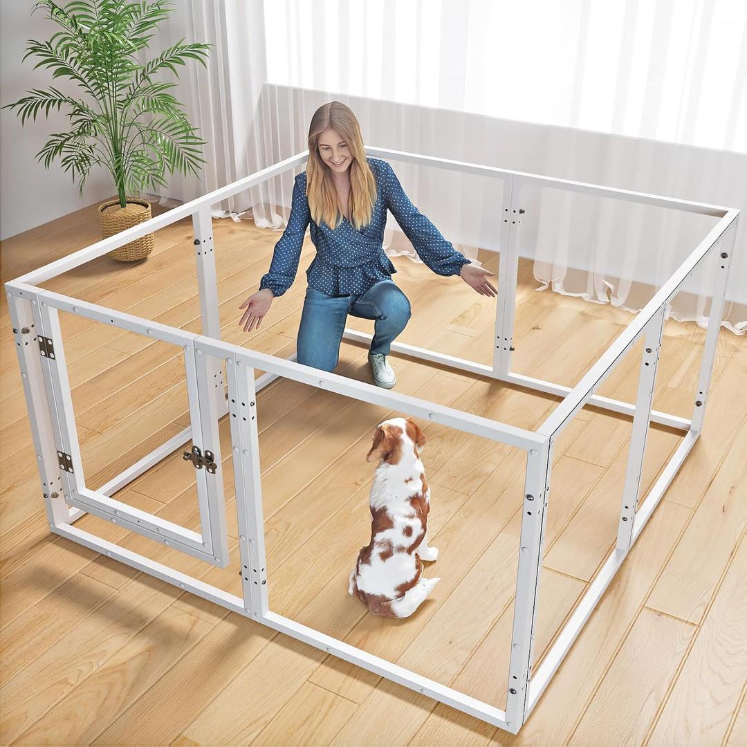 Clear Acrylic Dog Playpen, Indoor Pet Fence with Clear Panels, Easy to Assemble & Clean, Suitable for Rabbits, Cats, Hedgehogs, Small Dogs (39 Inch, 8 Panels) (23.6 inches high, Bright white)