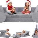 BIERUM Kids Couch, 12PCS Modular Kids Play Couch with Blanket, Kids Sofa for Playroom & Indoor, Convertible Toddler Couch for Girls and Boys (12pcs Pure Gray)