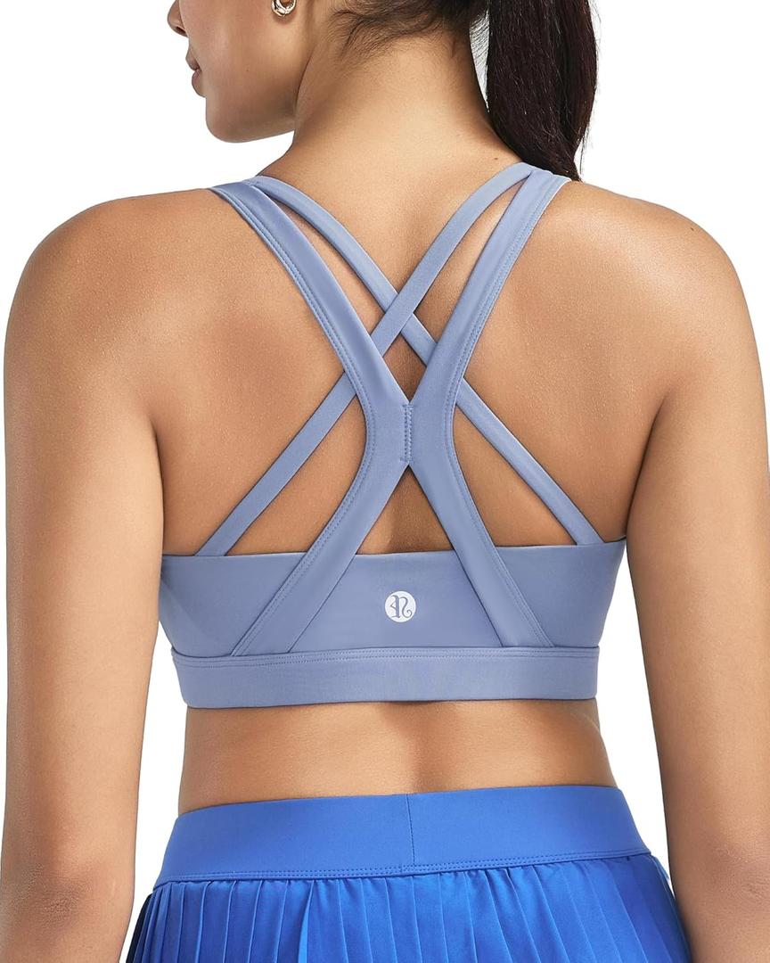RUNNING GIRL Sports Bra for Women High Support, Criss-Cross Back Padded Strappy Sports Bras Yoga Bra with Removable Cups (S)
