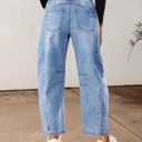 Utyful Barrel Jeans Women Cropped Baggy Trendy High Waisted Distressed Loose Stretch Denim Trouser Jeans with Pockets (Blue, XL)