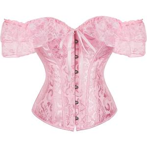 SHYMMUO Corset Top for Women Renaissance Steampunk Bustier Top Sexy Lace Up Corset Top Festival Pirate Halloween Costume (Medium, Pink)