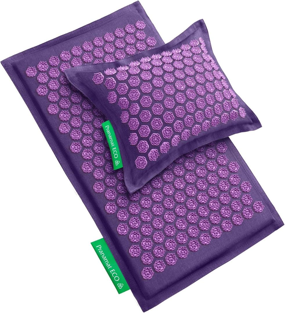Acupressure Large Mat and Pillow Set, Premium Acupressure Therapy for Pain Relief and Relaxation, Handcrafted in Europe with Sustainable and Natural Materials (Lavander)