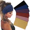 Wide Headbands For Women Stretch Headband Boho Head Bands Women's Hair Band Turban Workout Hairband Accessories 6 Pack (Black,Red,Purple,Yellow,Pink,Blue)