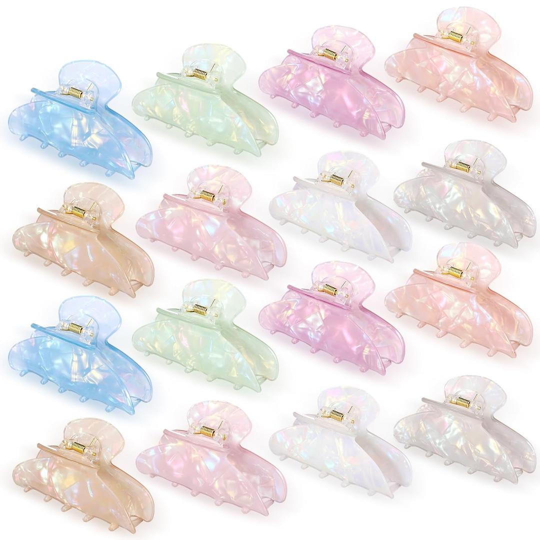 16 Pcs Large Acrylic Hair Claw Clips Bulk for Women Christmas Birthday Gift Fashion French Style Cute Hair Accessories Non-slip Hold Claw Clip for Thick Thin (3.23 Inch,Mermaid Color)