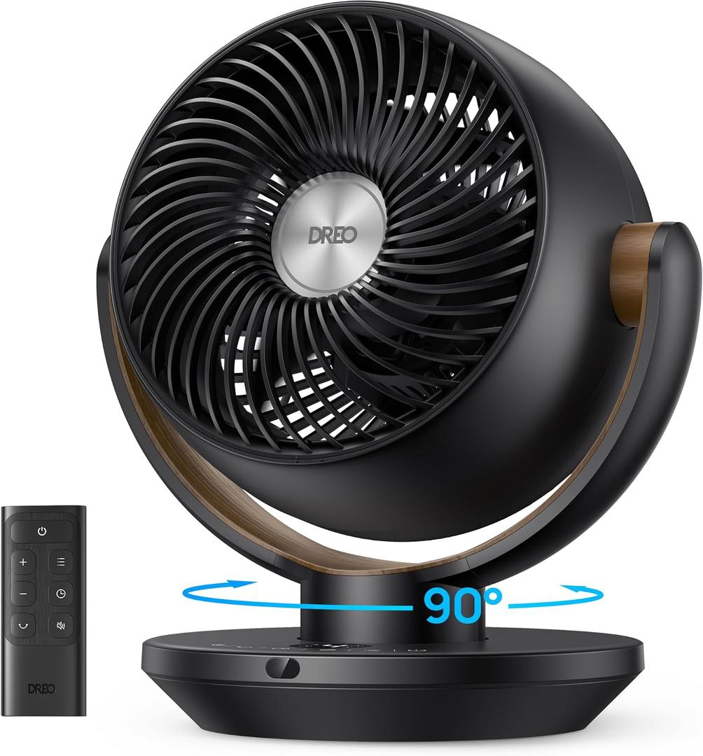 DREO Fan for Bedroom, Desk Air Circulator Fan with Remote, 11 Inch Table Fans for Whole Room, 65ft Powerful Airflow, 120 Vertical Manual +90 Oscillating, 4 Speeds, 8H Timer, 25dB Quiet Fan, Home