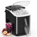 Sweetcrispy Countertop Ice Maker with Scoop, Basket and Handle, Portable Ice Machine 9 Cubes Ready in 6 Mins, 26.5lbs in 24Hrs, 2 Sizes for Home Kitchen Office Bar Party