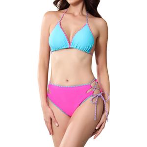 HYTENSUN High Waisted Bikini Sets for Women Swim Suit 2025 Modest Colorblock Bathing Suits Swimwear (Medium, 207 Rosy+blue)