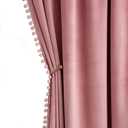 MIULEE Blush Pink Pom Pom Velvet Curtains for Bedroom/Living Room Darkening Thermal Insulating 96 Inches Long Blackout Curtains with Rod Pocket for Girls Room/Nursery/Home Theater, Set of 2