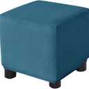Ottoman Cover Square Velvet Storage Ottoman Slipcovers Thick Stretch Footrest Foot Stool Covers Protector with Elastic Band(Small-Blue)