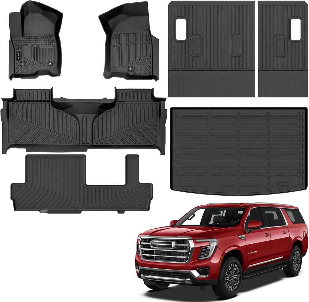 Jenofa-for 2021-2026 Chevy Suburban/GMC Yukon XL/Cadillac Escalade ESV Bench 8-Seater All Weather Floor Mats Automotive Car Mat Accessories (Floor Mats & Rear Seat Back Mats & Cargo Liner)