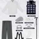 100 Days of School Costume for Boys Old Man Costume for Kids 100th Day of School Grandpa Dress up Outfit Accessories (5-7X, Gray With Navy Blue, Light Gray)