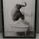 Elephant Jump in Bathtub Wall art, Funny Animal Canvas Print Picture for Bathroom Bedroom, Modern Bathroom Artwork, Black and White Wall Art Decor Black Framed Ready to Hang 16"x20"
