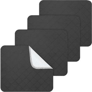 Waterproof Chair Pads for Incontinence, 4 Pack Reusable Seat Protectors 18" x 16", Non-Slip Absorbent Wheelchair Pad Covers, Washable for Adults, Kids & Pets - Black