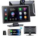 Portable Wireless Carplay Screen, PBYRD 9" Touchscreen with 4K HD Front Camera, Car Stereo with Apple Carplay & Android Auto, Mirror Link/Voice Control/Bluetooth/GPS Navigation-2025 NEW