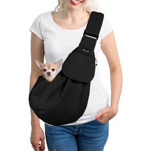 SlowTon Dog Carrier Sling - Thick Padded Shoulder Strap Adjustable Dog Carriers for Small Dogs, Puppy Carrier Purse for Pet Cat with Front Zipper Pocket Safety Belt Machine Washable (BN, S)