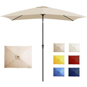 6.5x10FT Rectangular Patio Umbrella with Push Button Tilt & Crank Lift for Garden,UV Protection Outdoor Umbrella for Deck,Pool and Yard,Beige
