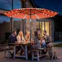 AreShark 9FT Patio Umbrella with Solar Lights, 32 Lighted Pool Umbrella w/Tilt and Crank, Outdoor Market Solar Umbrellas for Garden, Deck, Backyard, Pool and Beach, Orange