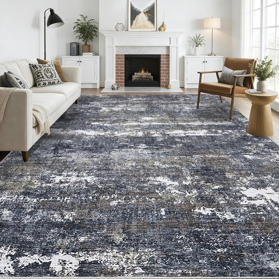 GarveeHome 8x10 Modern Rugs for Living Room Machine Washable Abstract Area Rugs with Non-Slip Backing Soft Stain Resistant Bedroom Nursery, Grey Brown