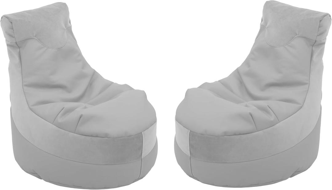 FDP Velvet and Vinyl Trendy Bean Bag, Children's Furniture for Bedroom, Playroom, Daycare, Preschool or Classroom, 2-Pack - Sterling