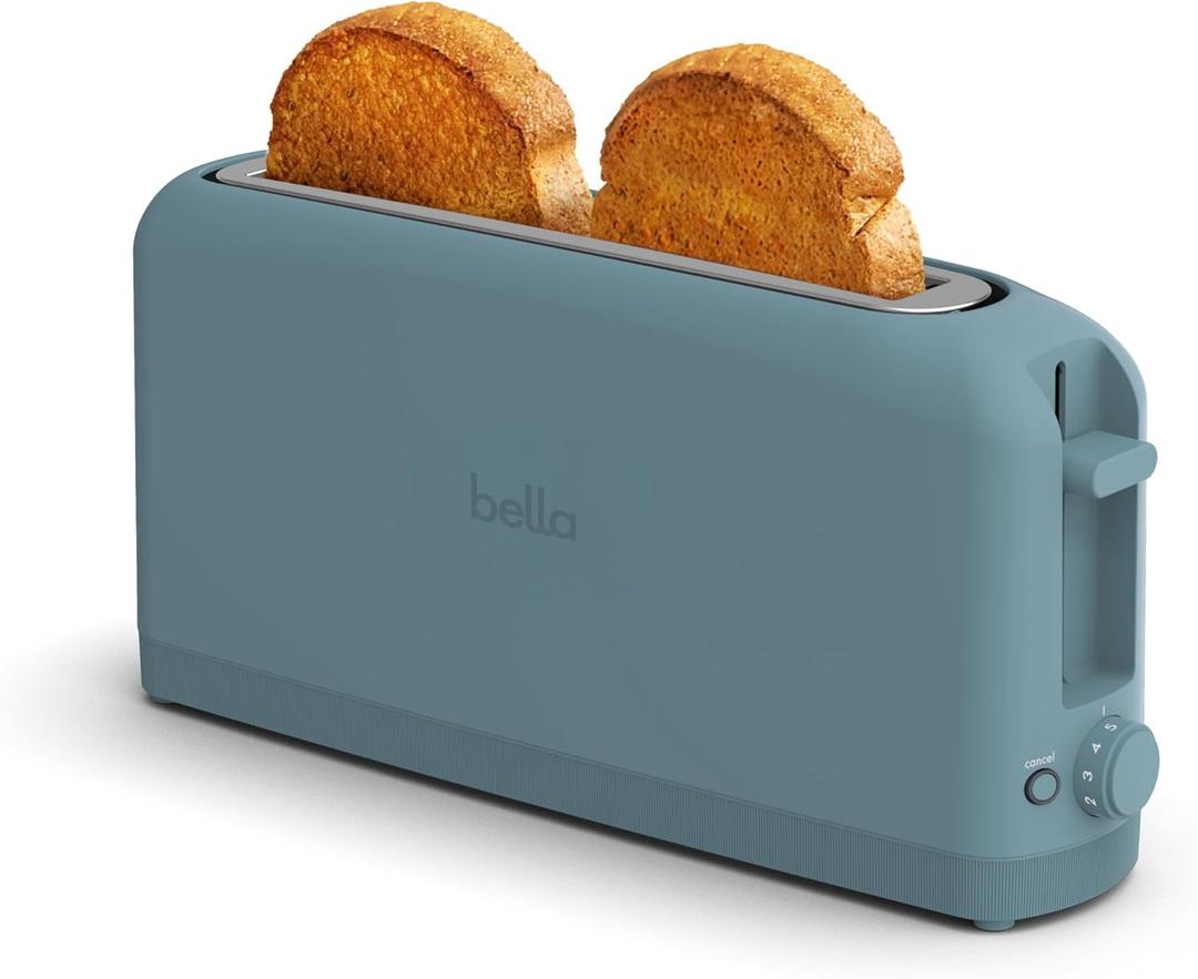 bella 2 Slice Slim Toaster, 6 Setting Shade Control w Reheat and Cancel Buttons, Removable Crumb Tray, 10 Long Slot, Anti Jam & Auto Shutoff, Auto Centering Guides and Cord Wrap, 900 Watt, Surf
