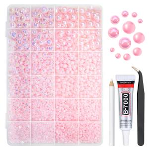 qiipii 2 Styles Light Pink Flatback Pearls for Bedazzling Crafting 3mm-10mm Half Round Beads Gems Bedazzler Kit Charms for Nails Face Eyes Makeup Tumblers Bottles DIY Crafts Scrapbooking Clothes Shoes
