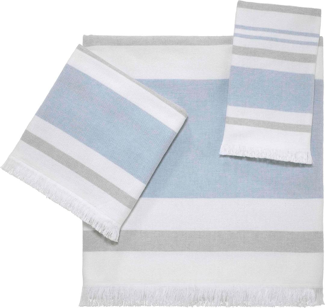 IZOD - Towels, 3pc Striped Towel Set, Soft & Absorbent Cotton, Dorm Room Essentials (Clubhouse Collection, Blue)
