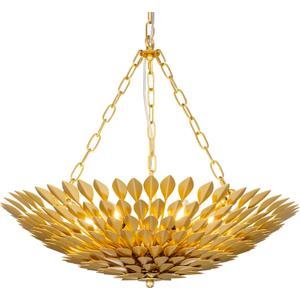 TOCHIC Gold Leaf Chandelier, 6 Lights Farmhouse Chandelier for Dining Living Room, Modern Ceiling Light Fixture for Foyer, Vintage High Ceiling Chandelie for Bedroom, Entryway, 24" D