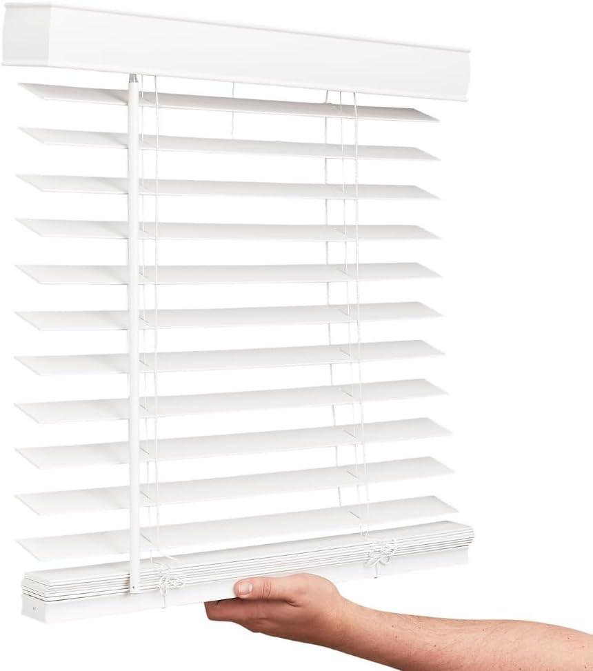 LOTUS & WINDOWARE Cordless Faux Wood Blinds, 17" Wide x 36" Long, Smooth, Snow White, 2 Inch Horizontal Blinds  for Living Room, Bedroom, Interior Door Windows (17 x 36)
