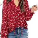 Gaharu Womens Business Casual Blouses Ruffle V Neck Work Dressy Shirts Long Sleeve Chifffon Tunic Tops Size S